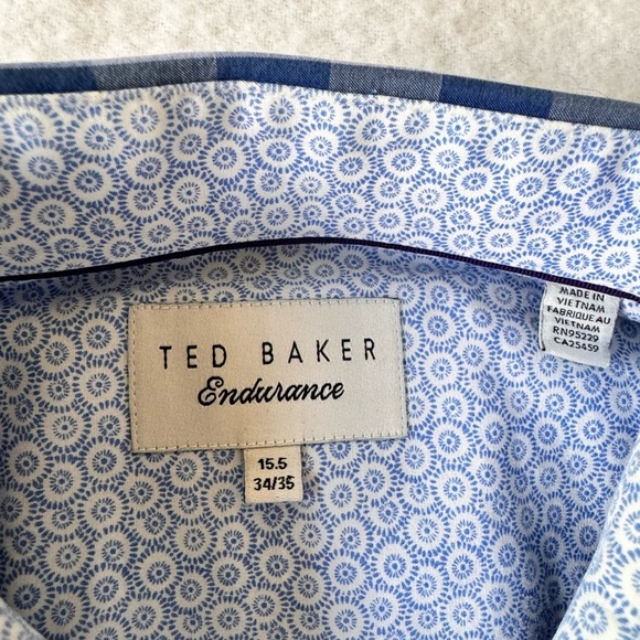 Ted Baker Endurance Blue Plaid Cotton Button Down Shirt Flip Cuff Sz 15.5 34/35 - Picture 2 of 7